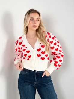 Casaco malha curto com corações