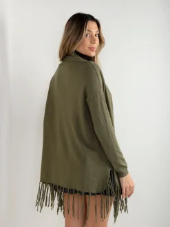 Casaco malha fina aberto com franjas