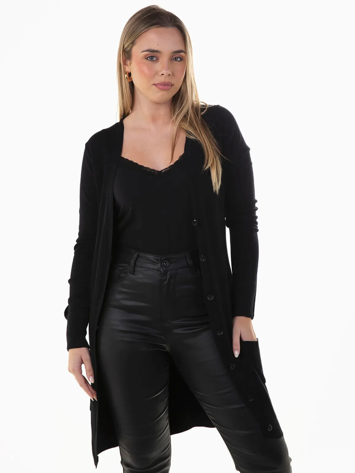 Casaco malha justo com botões