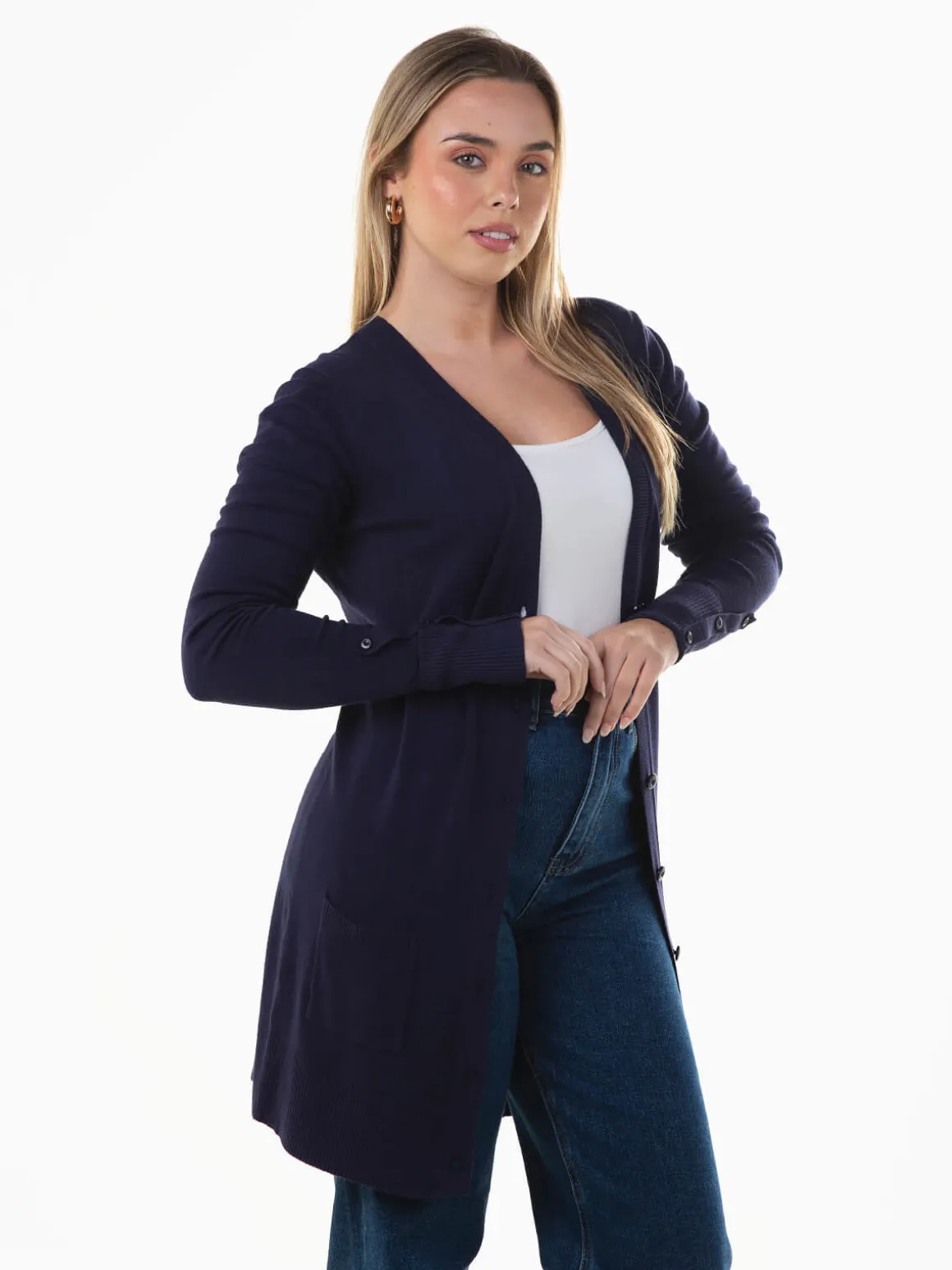 Casaco malha justo com botões