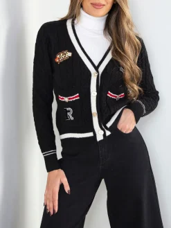 Casaco malha preto com aplicações