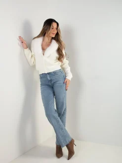 Casaco malha pérola com pelo removível