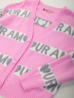 Casaco malha rosa com padrão contraste