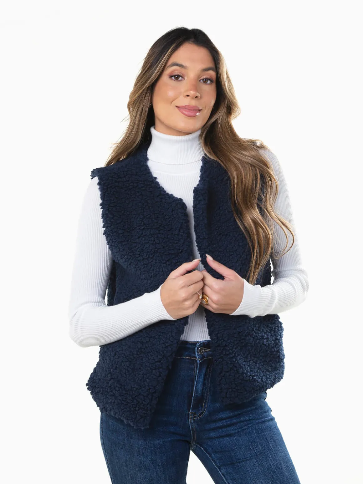 Colete aberto efeito pelo de ovelha