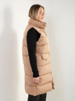 Colete comprido acolchoado com gola subida