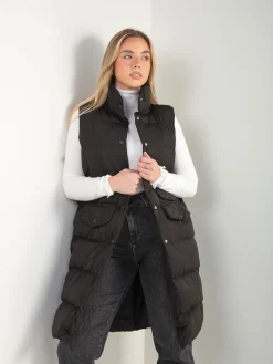 Colete comprido acolchoado com gola subida