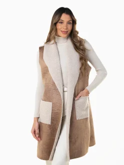 Colete comprido com forro efeito borrego