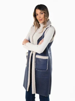 Colete comprido com pelo encaracolado