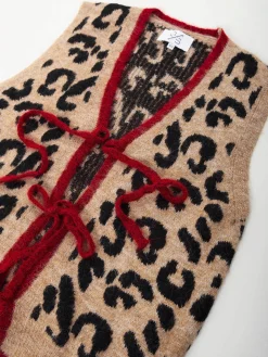 Colete de malha bege com animal print