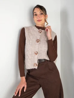 Colete de malha com botões florais