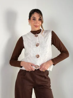 Colete de malha com botões florais