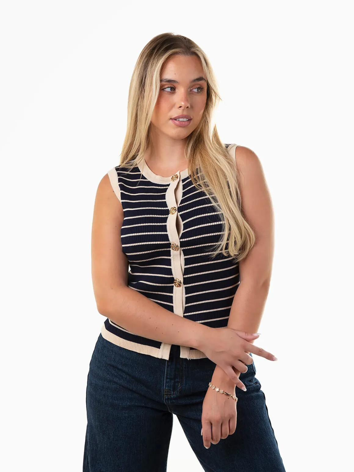 Colete de malha às riscas