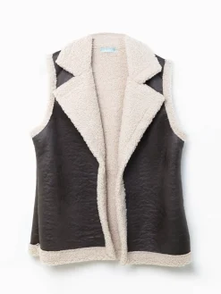 Colete efeito camurça com gola e pelo