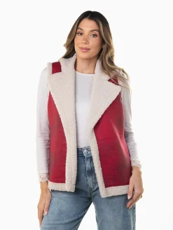 Colete efeito camurça com gola e pelo