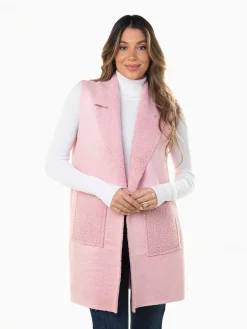 Colete efeito camurça com gola virada