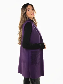 Colete efeito camurça com gola virada