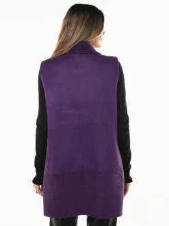 Colete efeito camurça com gola virada