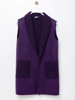 Colete efeito camurça com gola virada