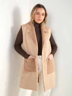 Colete efeito camurça com gola virada