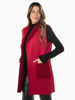 Colete efeito camurça com gola virada