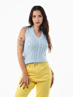 Colete malha decote em V