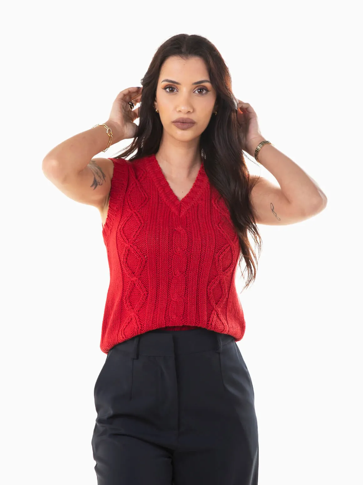 Colete malha decote em V