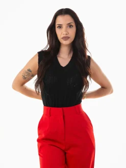 Colete malha decote em V