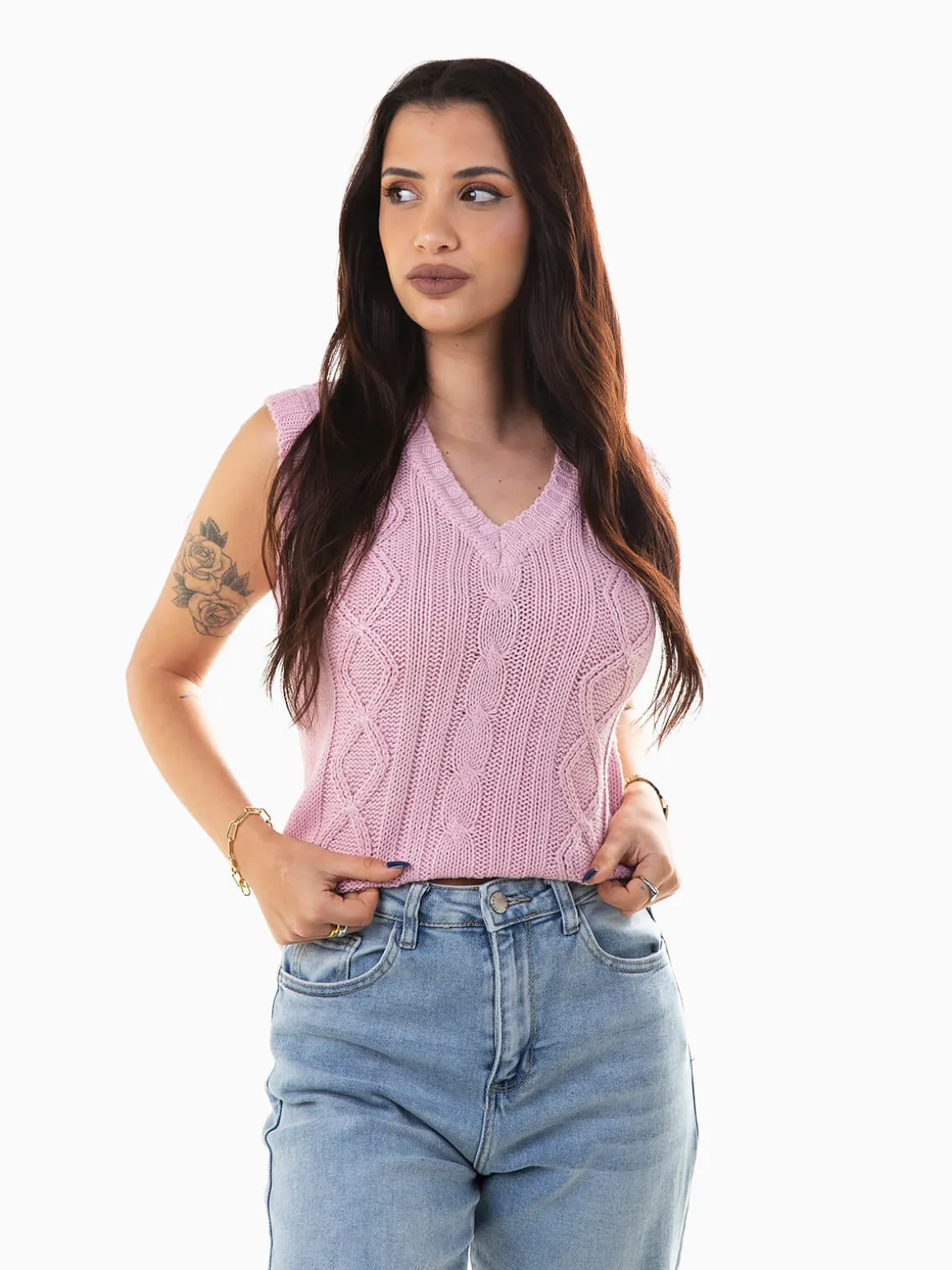 Colete malha decote em V