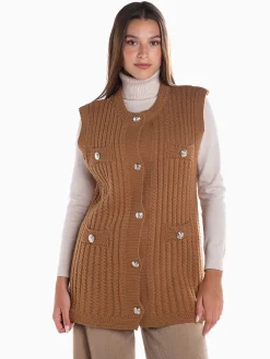 Colete malha entrançada com botões