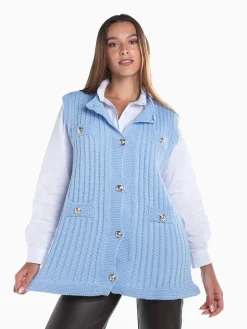 Colete malha entrançada com botões