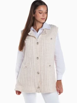 Colete malha entrançada com botões