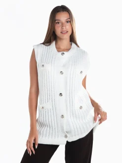 Colete malha entrançada com botões