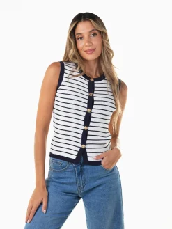 Colete malha riscas decote redondo