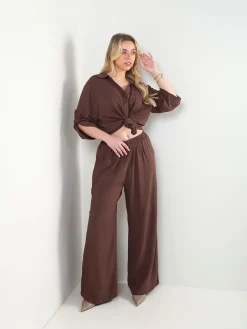 Conjunto efeito linho blusa e calças