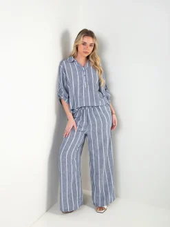 Conjunto efeito linho blusa e calças