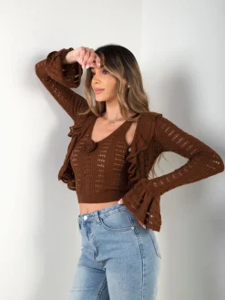 Conjunto malha casaco e top