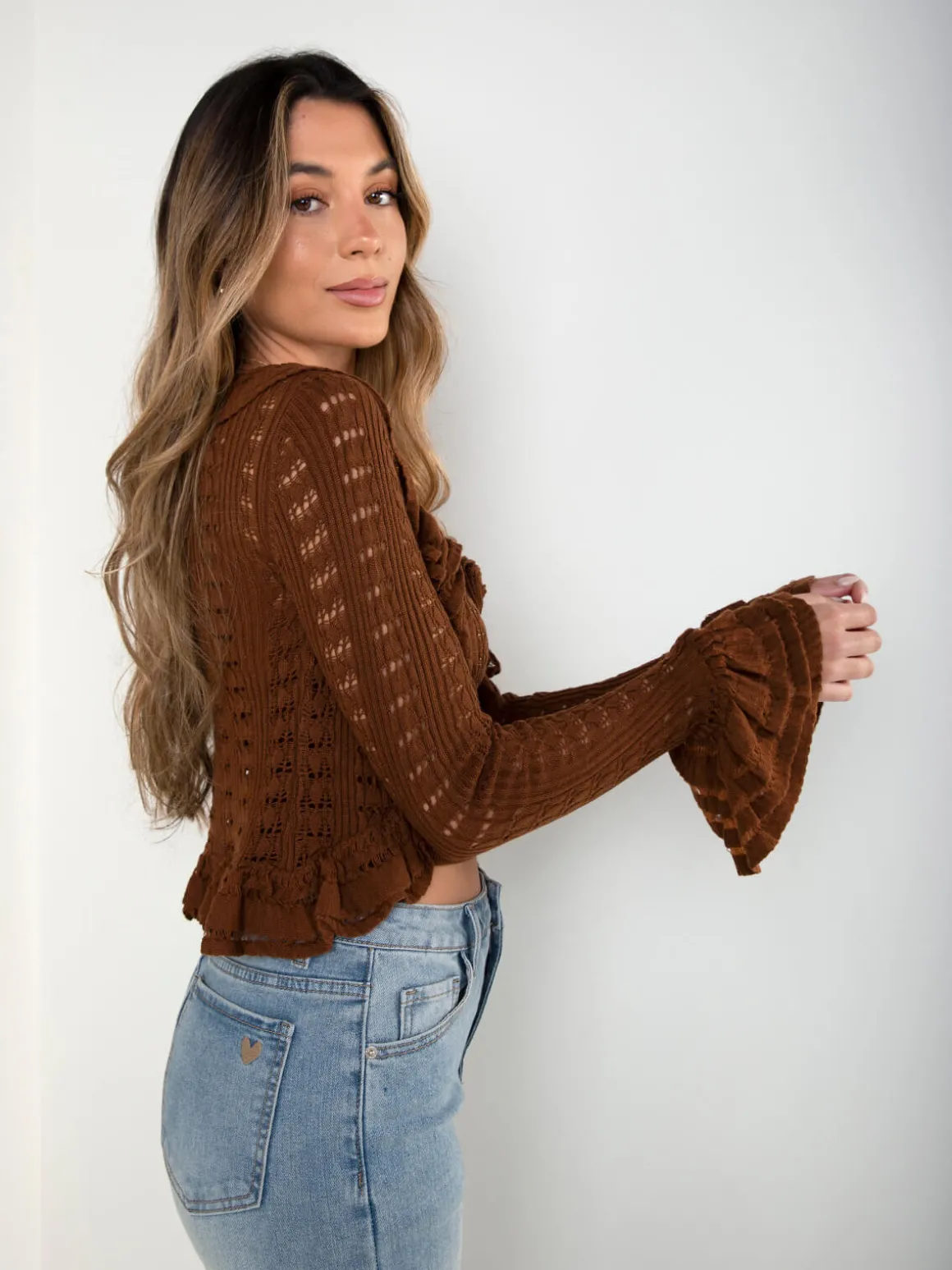 Conjunto malha casaco e top