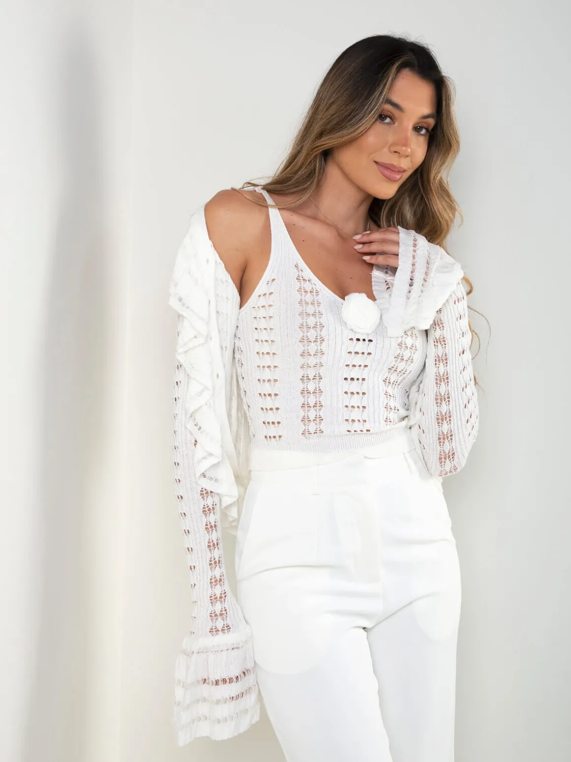 Conjunto malha casaco e top