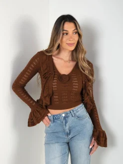 Conjunto malha casaco e top