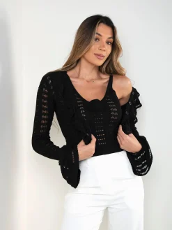 Conjunto malha casaco e top