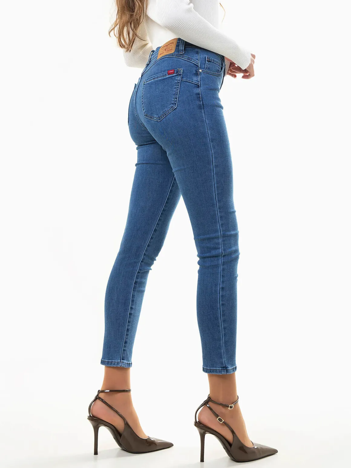 Jeans skinny push-up azul médio