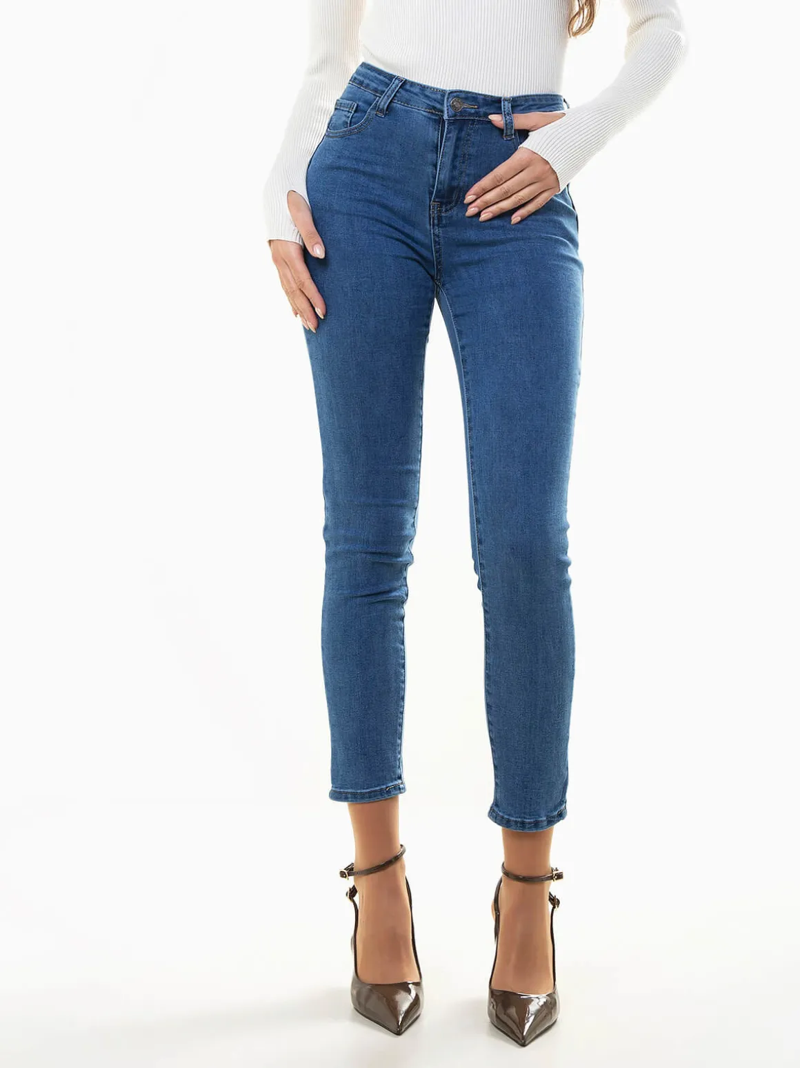 Jeans skinny push-up azul médio