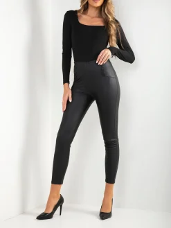 Leggings efeito pele com botões