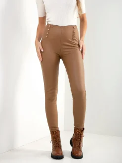 Leggings efeito pele com botões