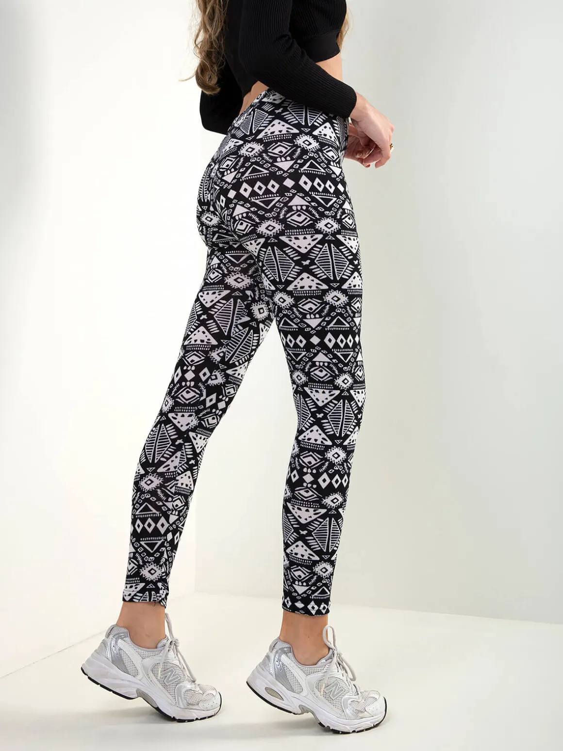 Leggings pretos estampados de cintura alta