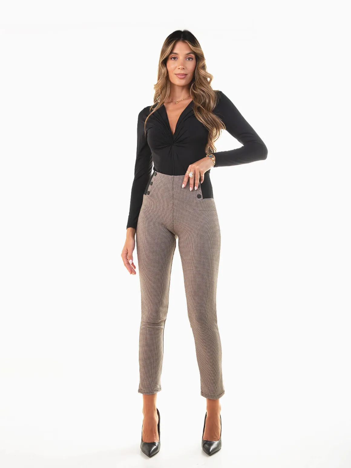 Leggings xadrez cintura alta