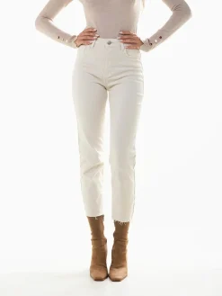 Mom jeans bege base desfiada