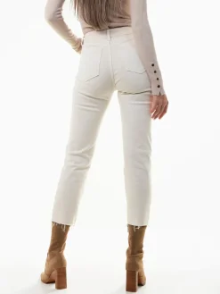 Mom jeans bege base desfiada