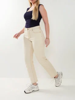 Mom jeans bege cintura alta