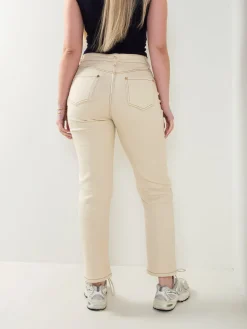 Mom jeans bege cintura alta